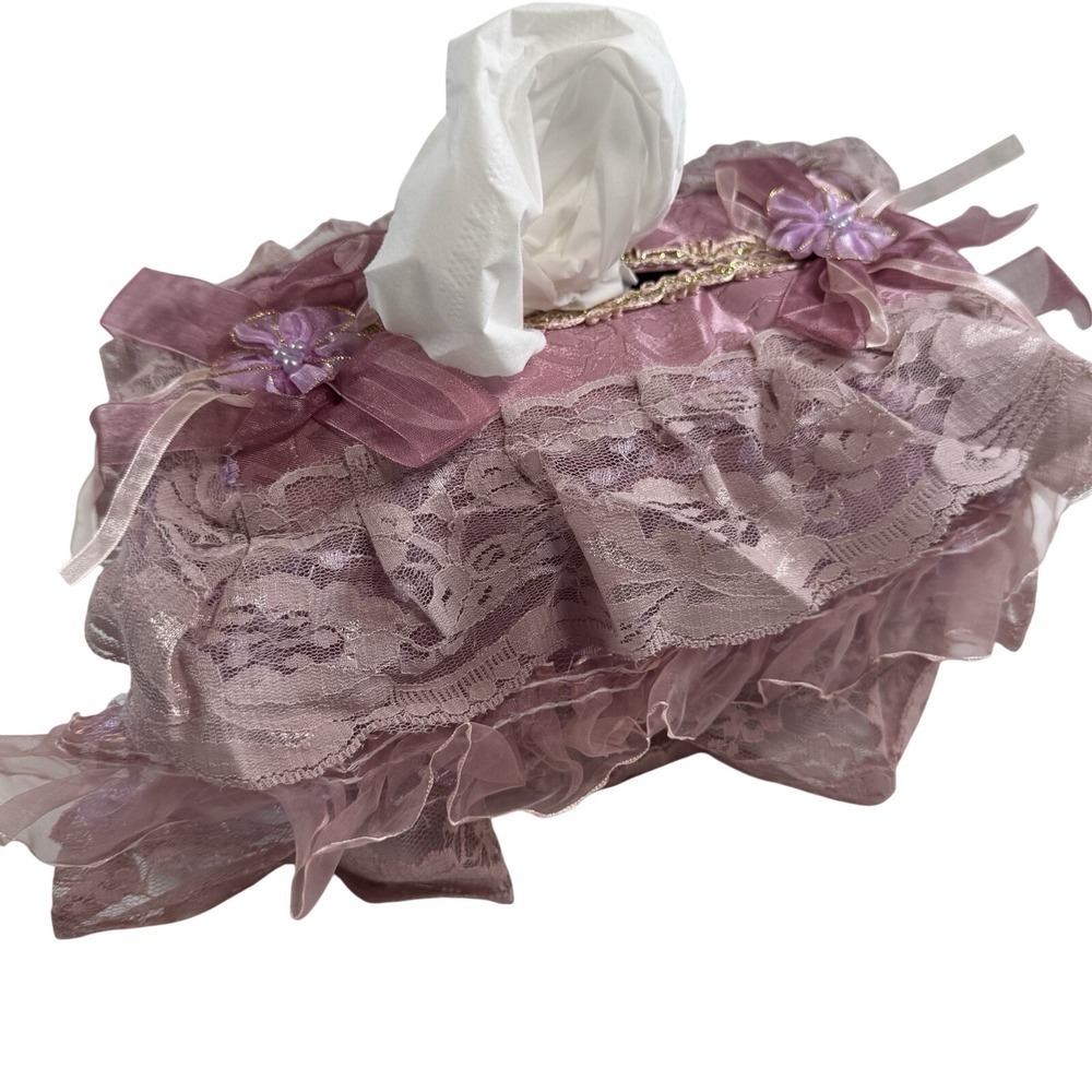 Decorative Tissue Holder Cover For Box Purple Lace Fabric Rare